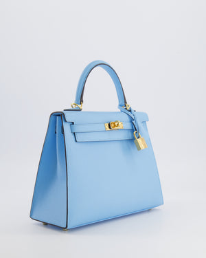 Hermès Kelly 25 Sellier Bag in Bleu Celeste Epsom Leather with Gold Hardware