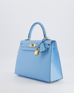 Hermès Kelly 25 Sellier Bag in Bleu Celeste Epsom Leather with Gold Hardware