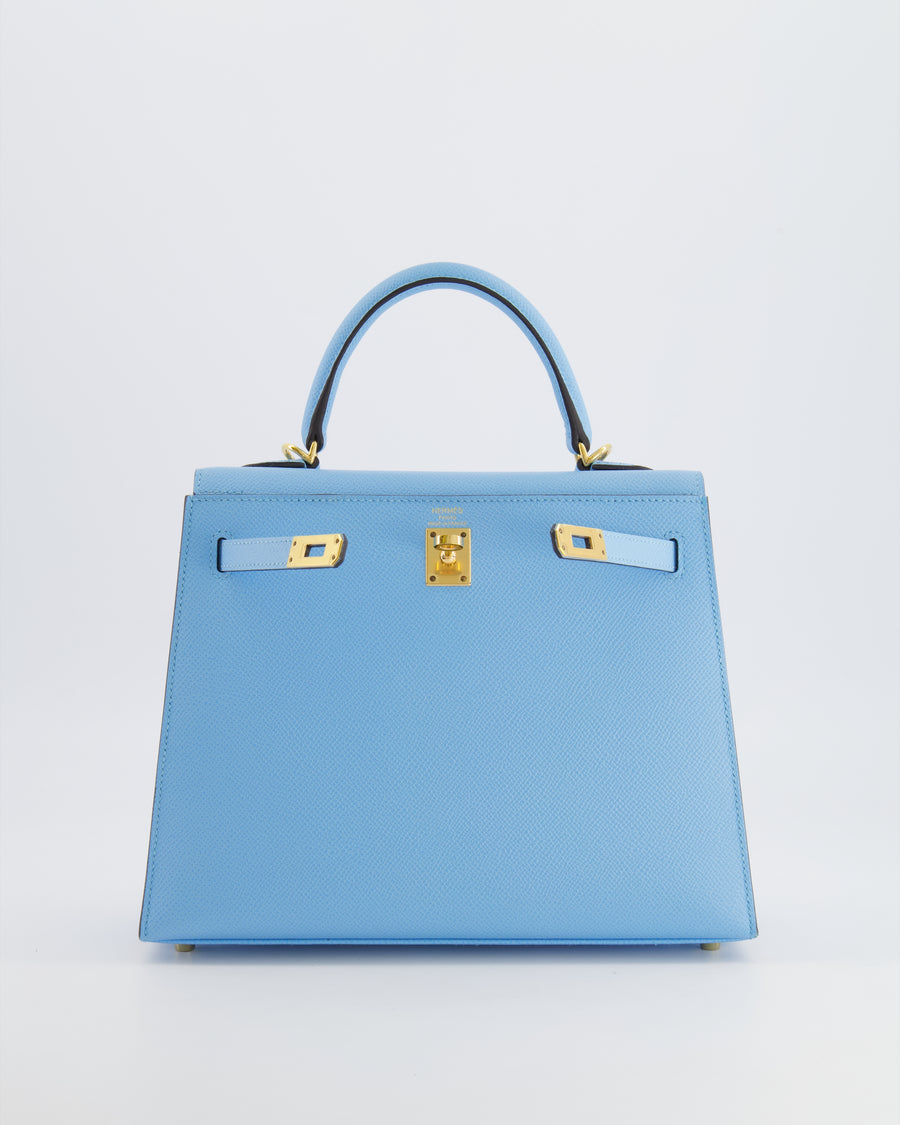 Hermès Kelly 25 Sellier Bag in Bleu Celeste Epsom Leather with Gold Hardware