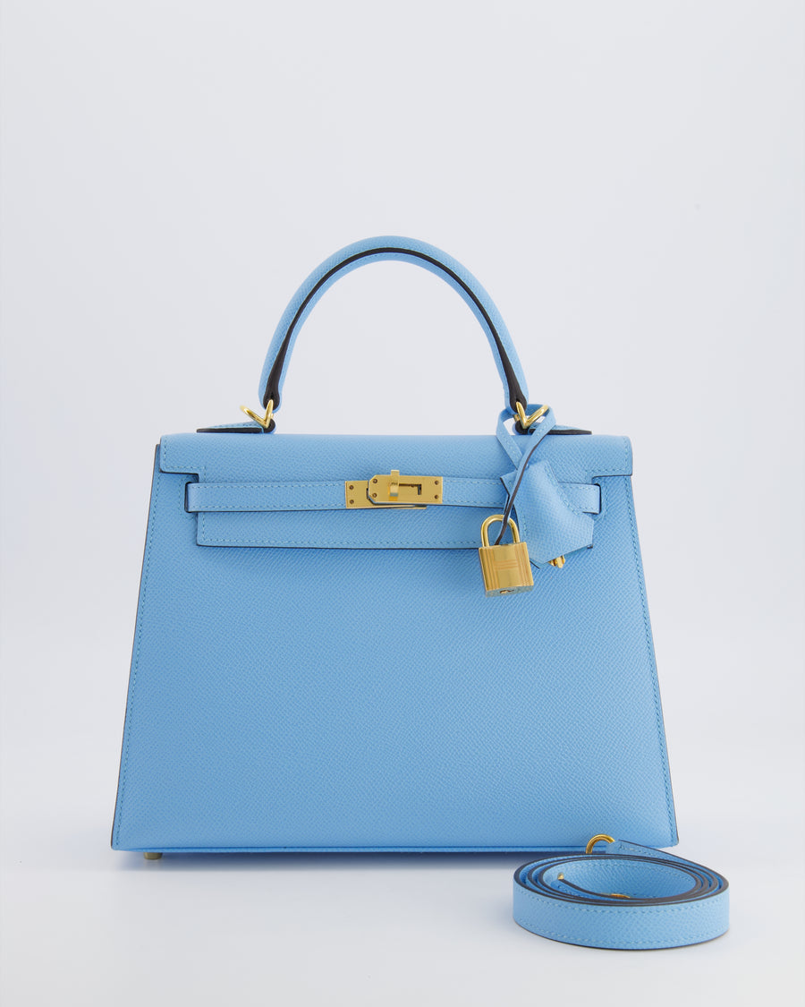 Hermès Kelly 25 Sellier Bag in Bleu Celeste Epsom Leather with Gold Hardware