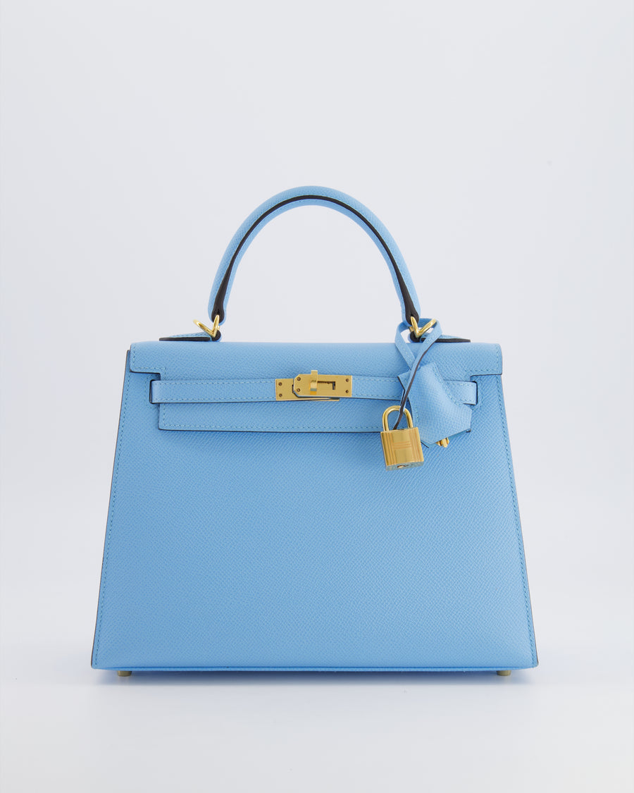 Hermès Kelly 25 Sellier Bag in Bleu Celeste Epsom Leather with Gold Hardware