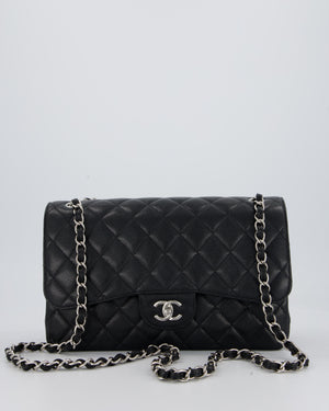 Chanel Black Jumbo Classic Double Flap Bag in Caviar Leather with Silver Hardware