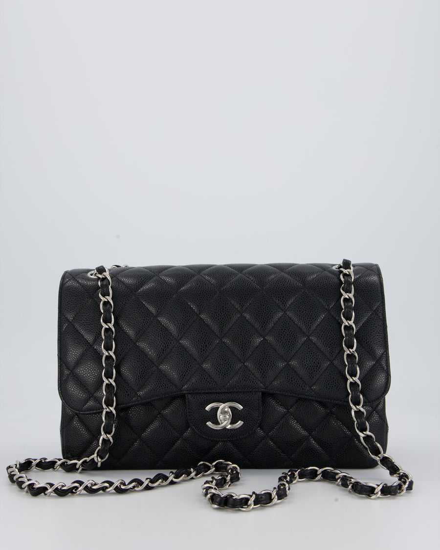 Chanel Black Jumbo Classic Double Flap Bag in Caviar Leather with Silver Hardware