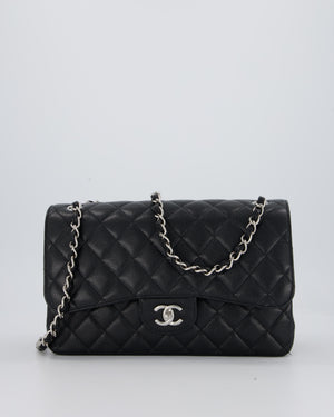Chanel Black Jumbo Classic Double Flap Bag in Caviar Leather with Silver Hardware
