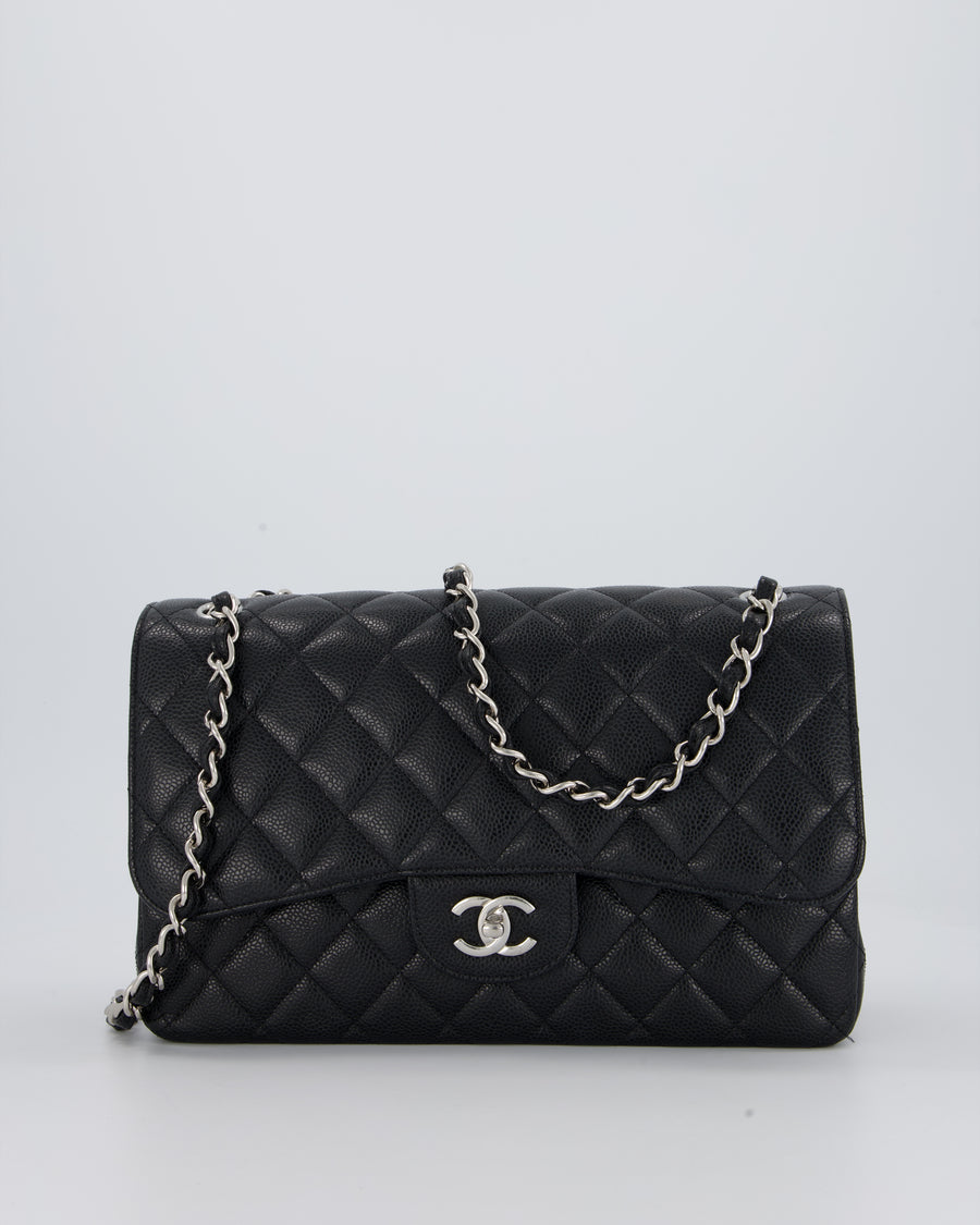 Chanel Black Jumbo Classic Double Flap Bag in Caviar Leather with Silver Hardware