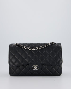 Chanel Black Jumbo Classic Double Flap Bag in Caviar Leather with Silver Hardware