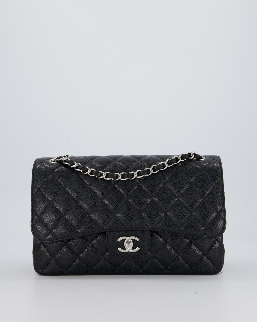 Chanel Black Jumbo Classic Double Flap Bag in Caviar Leather with Silver Hardware