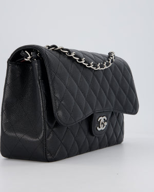 Chanel Black Jumbo Classic Double Flap Bag in Caviar Leather with Silver Hardware
