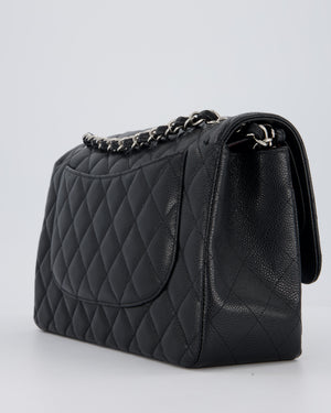 Chanel Black Jumbo Classic Double Flap Bag in Caviar Leather with Silver Hardware