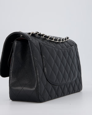 Chanel Black Jumbo Classic Double Flap Bag in Caviar Leather with Silver Hardware