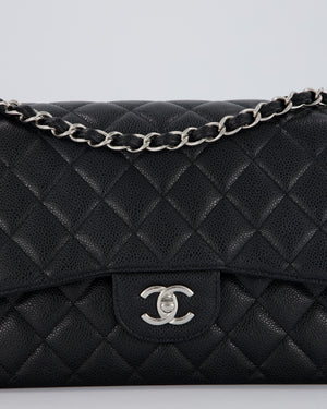 Chanel Black Jumbo Classic Double Flap Bag in Caviar Leather with Silver Hardware