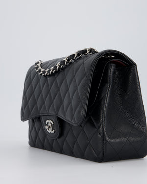 Chanel Black Jumbo Classic Double Flap Bag in Caviar Leather with Silver Hardware