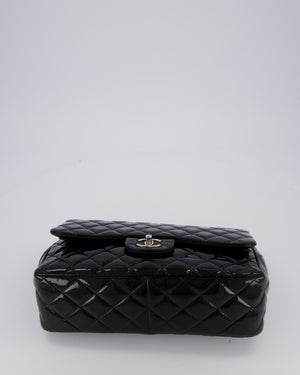 Chanel Black Patent Leather Jumbo Flap Bag With Silver Hardware