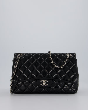 Chanel Black Patent Leather Jumbo Flap Bag With Silver Hardware