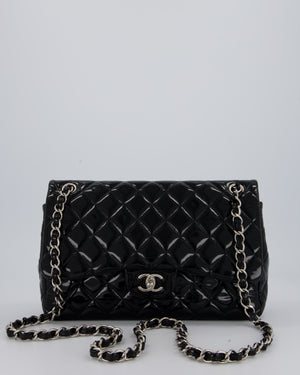 Chanel Black Patent Leather Jumbo Flap Bag With Silver Hardware