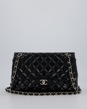 Chanel Black Patent Leather Jumbo Flap Bag With Silver Hardware