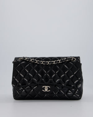 Chanel Black Patent Leather Jumbo Flap Bag With Silver Hardware
