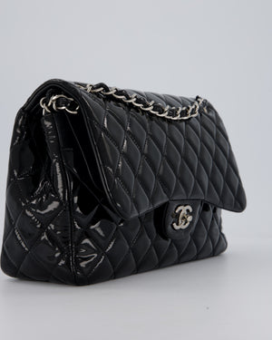 Chanel Black Patent Leather Jumbo Flap Bag With Silver Hardware