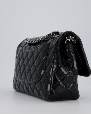 Chanel Black Patent Leather Jumbo Flap Bag With Silver Hardware