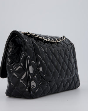 Chanel Black Patent Leather Jumbo Flap Bag With Silver Hardware