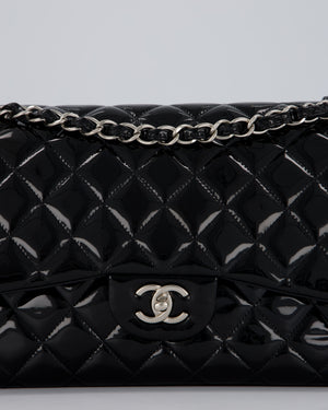 Chanel Black Patent Leather Jumbo Flap Bag With Silver Hardware