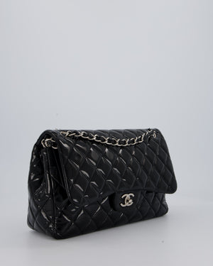 Chanel Black Patent Leather Jumbo Flap Bag With Silver Hardware