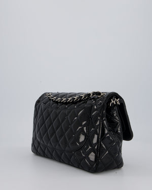 Chanel Black Patent Leather Jumbo Flap Bag With Silver Hardware