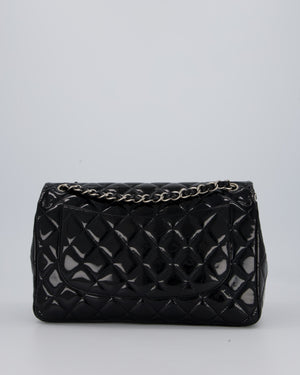 Chanel Black Patent Leather Jumbo Flap Bag With Silver Hardware