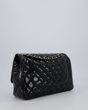 Chanel Black Patent Leather Jumbo Flap Bag With Silver Hardware