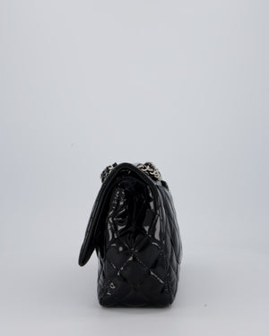 Chanel Black Patent Leather Jumbo Flap Bag With Silver Hardware