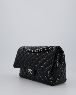 Chanel Black Patent Leather Jumbo Flap Bag With Silver Hardware