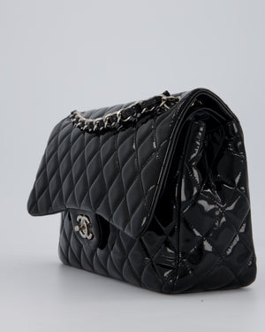 Chanel Black Patent Leather Jumbo Flap Bag With Silver Hardware