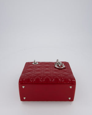 Christian Dior Red Medium Lady Dior Bag in Patent Leather with Silver Hardware