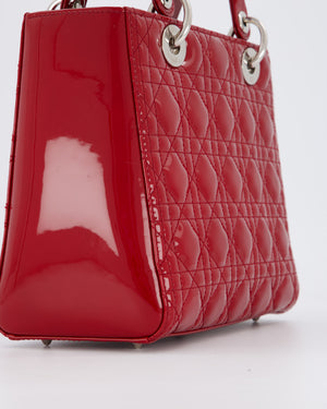 Christian Dior Red Medium Lady Dior Bag in Patent Leather with Silver Hardware