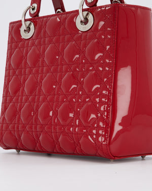 Christian Dior Red Medium Lady Dior Bag in Patent Leather with Silver Hardware