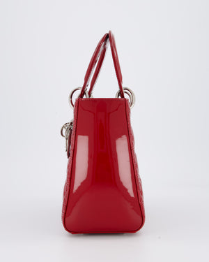 Christian Dior Red Medium Lady Dior Bag in Patent Leather with Silver Hardware