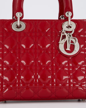Christian Dior Red Medium Lady Dior Bag in Patent Leather with Silver Hardware