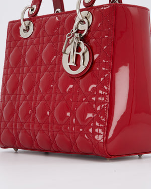 Christian Dior Red Medium Lady Dior Bag in Patent Leather with Silver Hardware