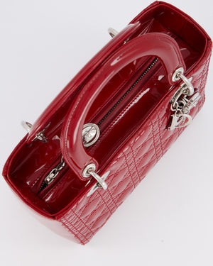 Christian Dior Red Medium Lady Dior Bag in Patent Leather with Silver Hardware