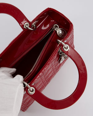 Christian Dior Red Medium Lady Dior Bag in Patent Leather with Silver Hardware