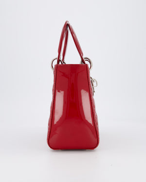 Christian Dior Red Medium Lady Dior Bag in Patent Leather with Silver Hardware