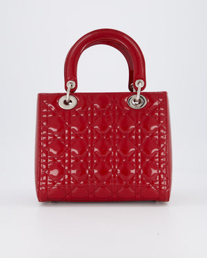 Christian Dior Red Medium Lady Dior Bag in Patent Leather with Silver Hardware