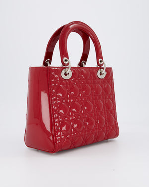 Christian Dior Red Medium Lady Dior Bag in Patent Leather with Silver Hardware