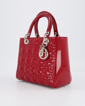 Christian Dior Red Medium Lady Dior Bag in Patent Leather with Silver Hardware