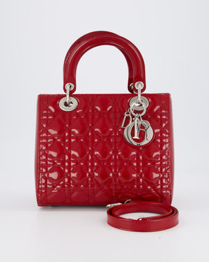 Christian Dior Red Medium Lady Dior Bag in Patent Leather with Silver Hardware