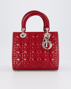 Christian Dior Red Medium Lady Dior Bag in Patent Leather with Silver Hardware
