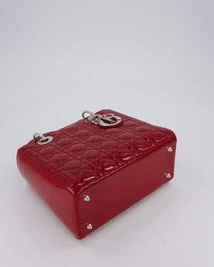 Christian Dior Red Medium Lady Dior Bag in Patent Leather with Silver Hardware
