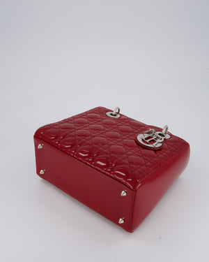 Christian Dior Red Medium Lady Dior Bag in Patent Leather with Silver Hardware