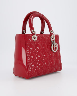 Christian Dior Red Medium Lady Dior Bag in Patent Leather with Silver Hardware