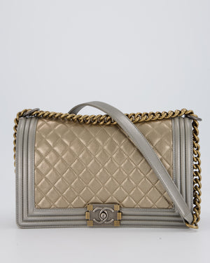 Chanel Metallic Gold and Silver Medium Boy Bag in Quilted Lambskin Leather with Silver Hardware